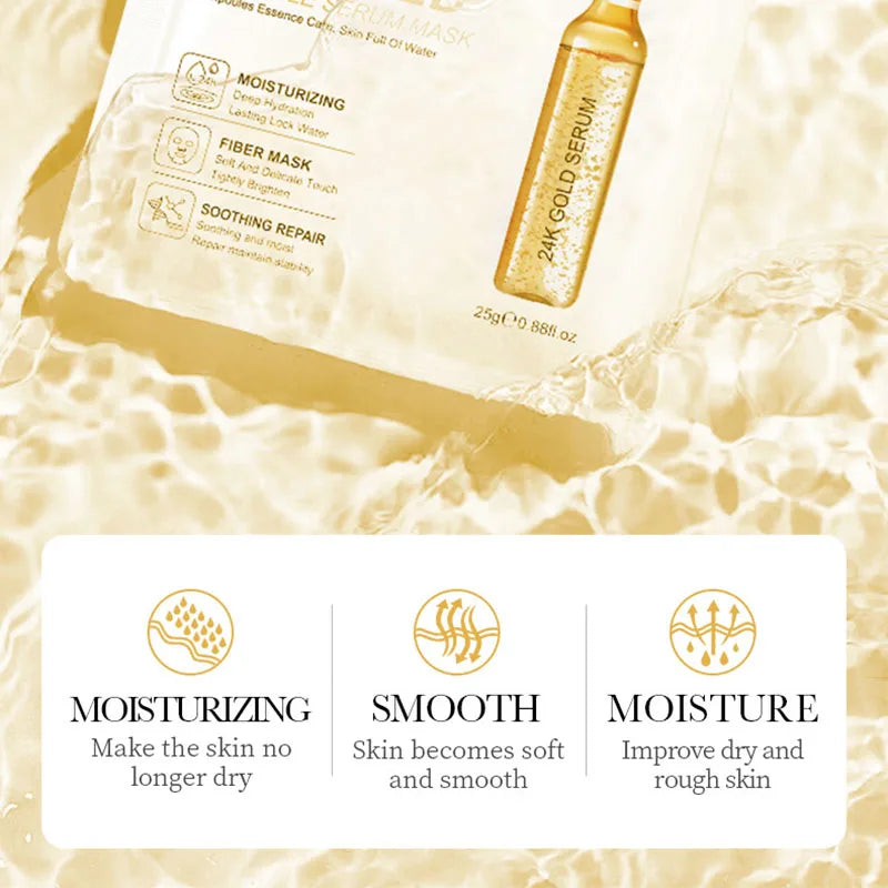 15Pcs  24K Gold Vitamin C Hyaluronic Acid Facial Masks for Face Moisturizing Firming Hydrating Face Mask Facial Skin Care