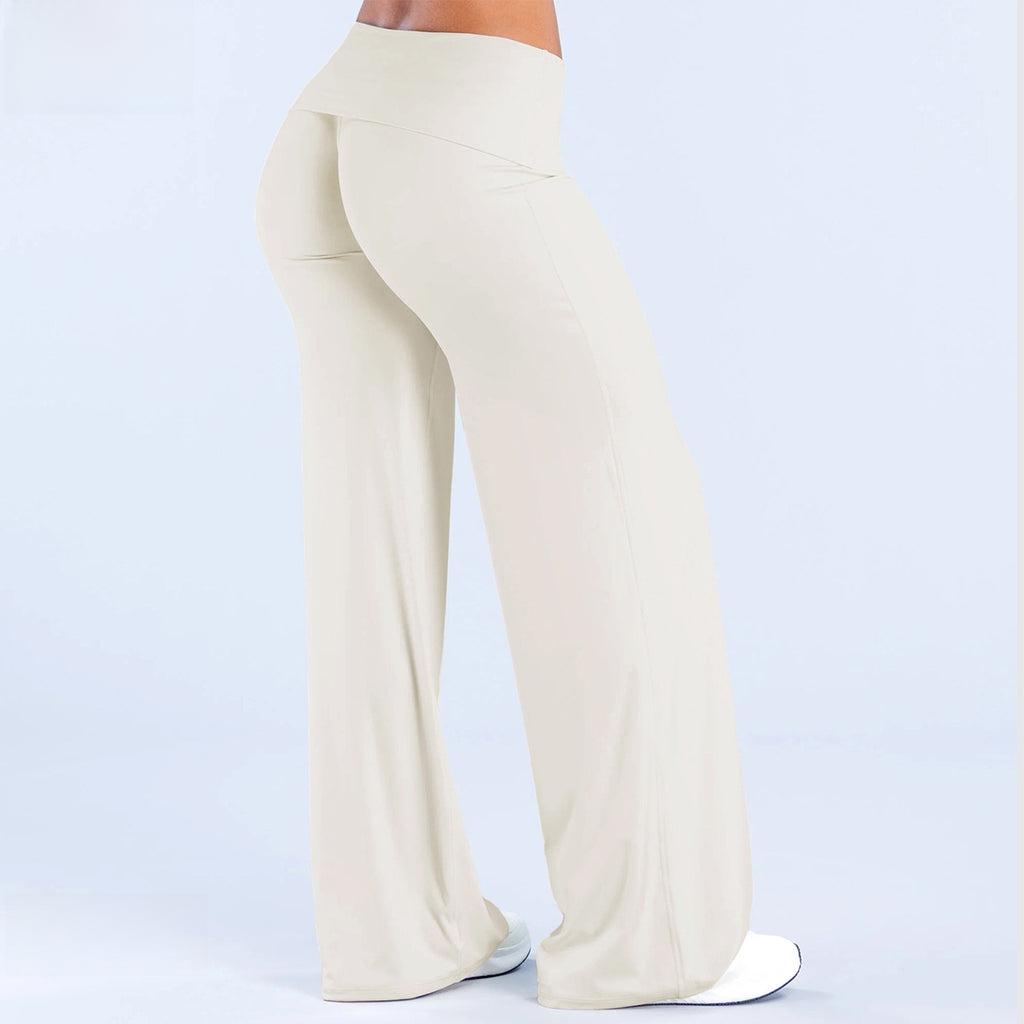 Women's Flared Yoga Trousers - Wide Leg Stretch Leggings with Flap Detail, Fifteen Colours, XS-XL - Amora