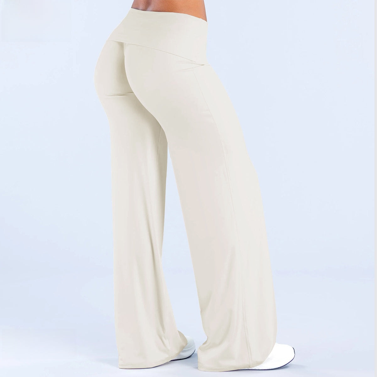 Women's Flared Yoga Trousers - Wide Leg Stretch Leggings with Flap Detail, Fifteen Colours, XS-XL - Amora