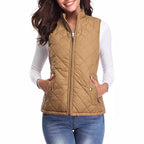 Women's Quilted Stand Collar Vest - Padded Zip-Up Gilet with Flap Pockets, Fifteen Colours, S-XXL - Amora