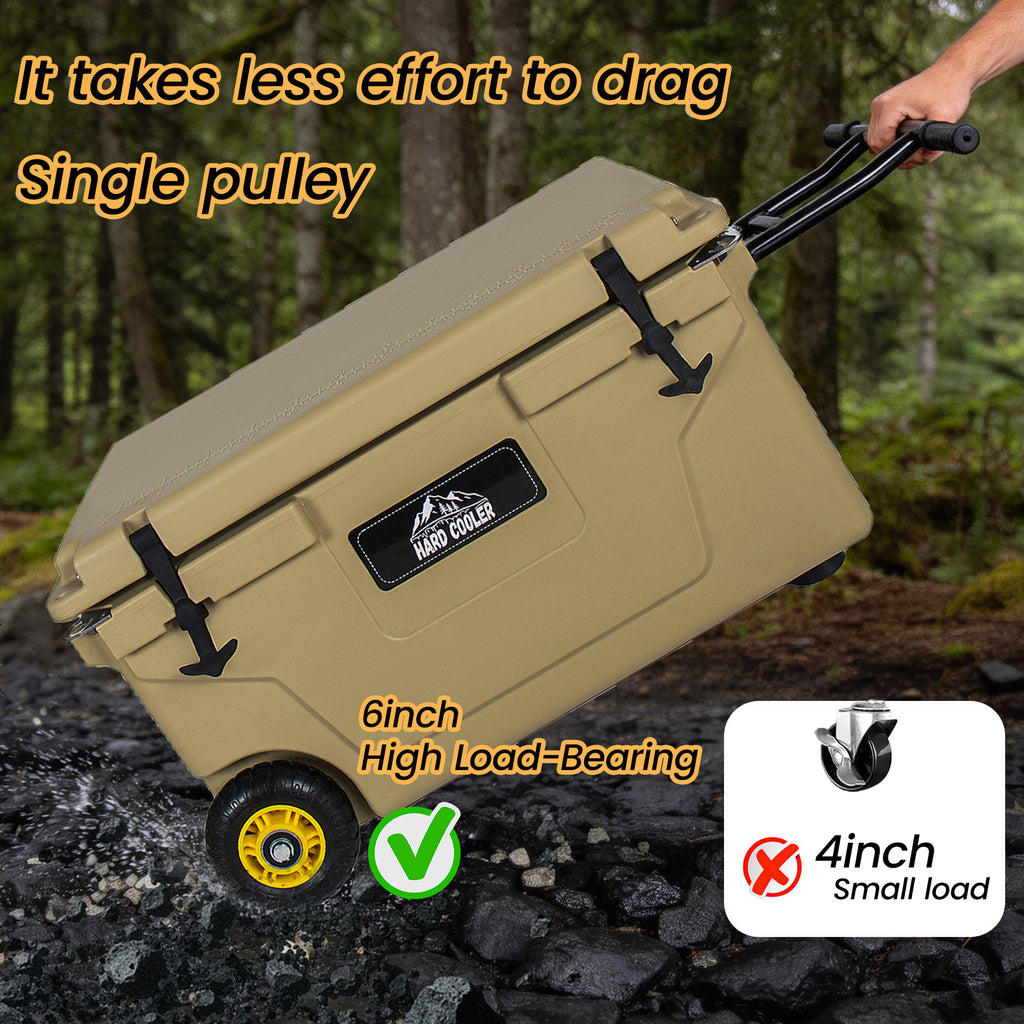 65 Quart Khaki Cooler, Ultra-Tough Hard Shell Ice Chest - Heavy-Duty Insulated Portable Cooler with 6-Day Ice Retention for Camping, Job Site, Tailgating, Beach & Fishing