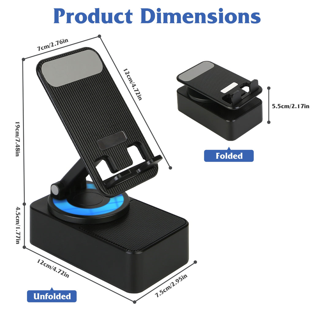 1Pc 4 in 1 Foldable Wireless Speaker Phone Stand with Power Bank 360Degree Rotatable Stand Wireless Speaker 5000Mah Battery RGB Light for Phones Ipads