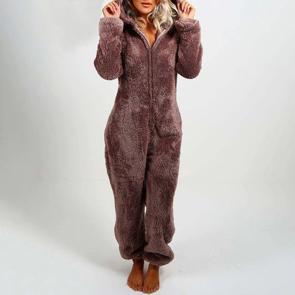 Women's Hooded Corduroy Jumpsuit - Fleece Lined Cat Ear Onesie with Pockets, Nine Colours, S-5XL - Amora