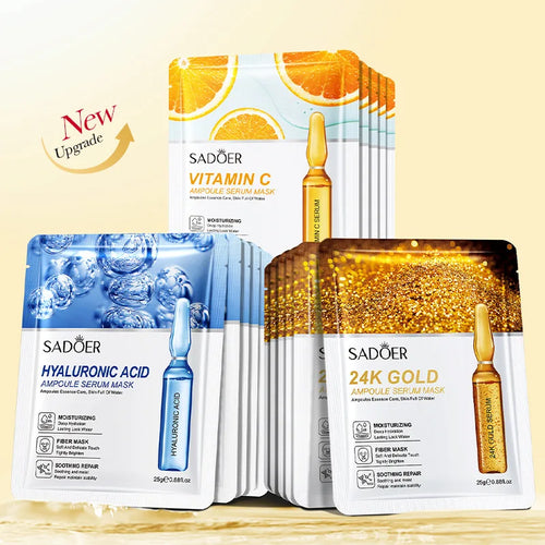 15Pcs  24K Gold Vitamin C Hyaluronic Acid Facial Masks for Face Moisturizing Firming Hydrating Face Mask Facial Skin Care