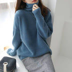 Women's Wool Blend Turtleneck Sweater - Thick Loose Knit Winter Pullover, Camel, Navy & Grey, XS-XL - Amora