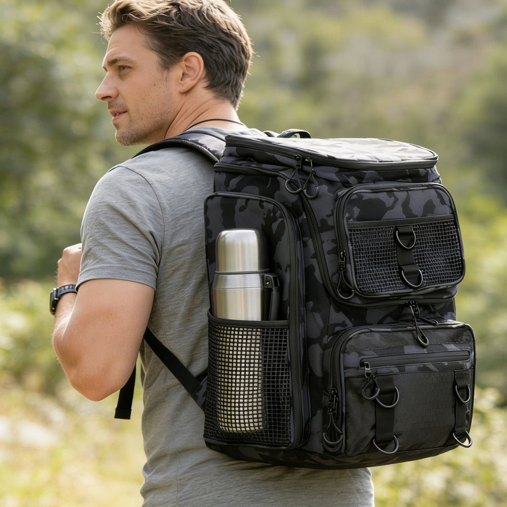 42L 11Gal Fishing Backpack Large Capacity Fishing Tackle Storage Bag with Rod Holders 16 Pocket Water-Resistant with Divider Adjustable Padded Straps for Fishing Gear Outdoor Camping Hiking
