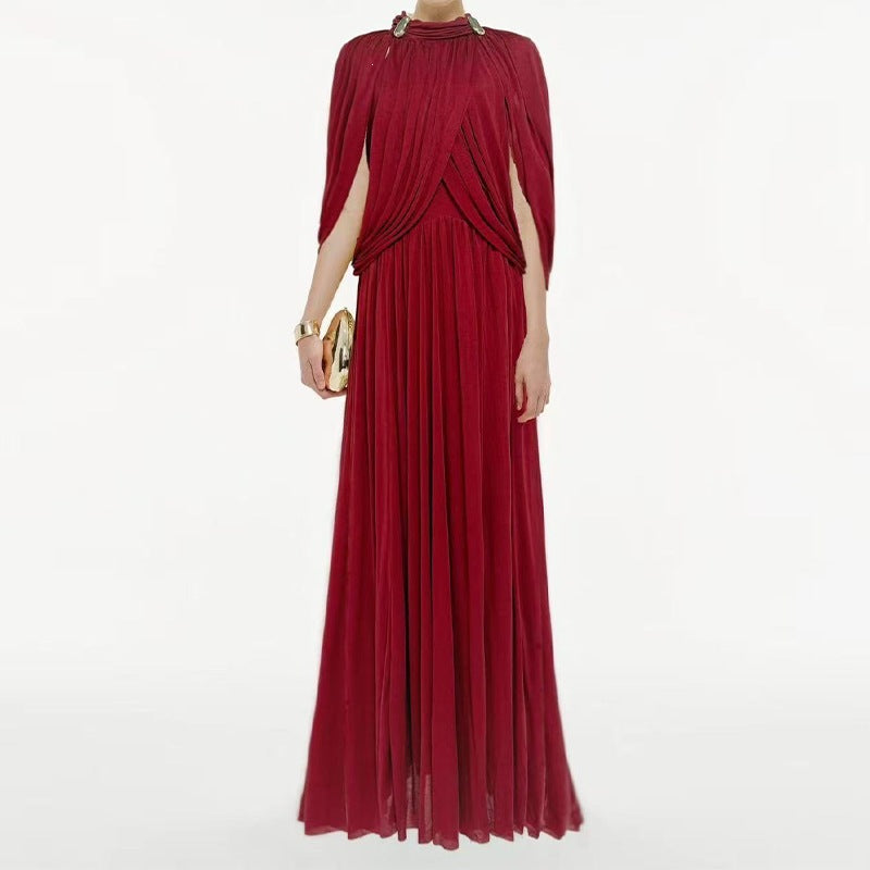 Women's Chiffon Maxi Dress - Pleated Round Neck Sleeveless Dress, Six Colours, XS-3XL - Amora
