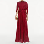 Women's Chiffon Maxi Dress - Pleated Round Neck Sleeveless Dress, Six Colours, XS-3XL - Amora