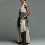 Women's Patchwork Maxi Dress - Sleeveless Colour-Block Loose Fit Dress, S-XXL - Amora