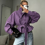 Women's Faux Suede Moto Jacket - Zip-Up Waist-Cinching Jacket, Eight Colours, S-XXL - Amora