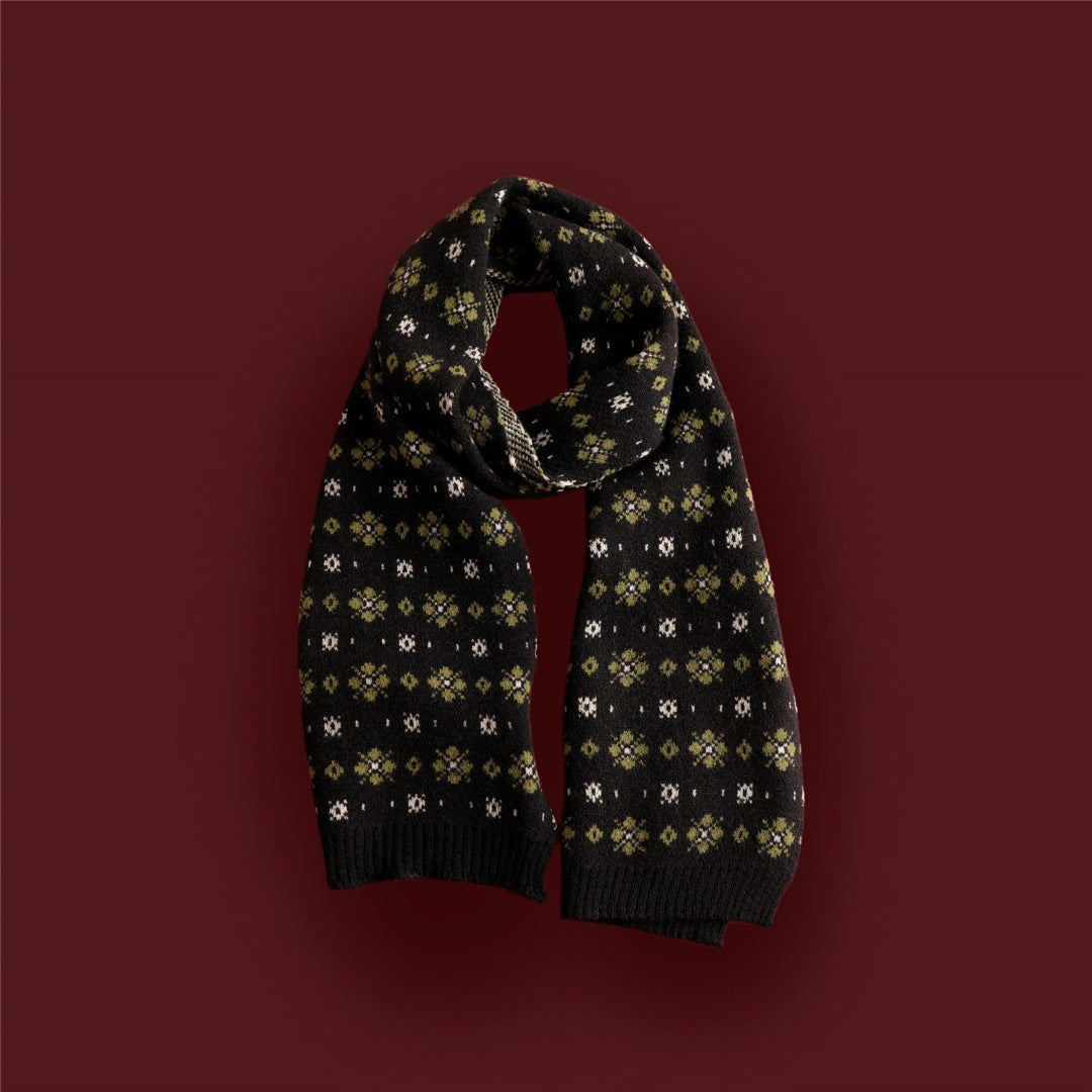 Reversible Knitted Winter Scarf - Double-Sided Festive Scarf, Nine Patterns, 165x34cm - Amora