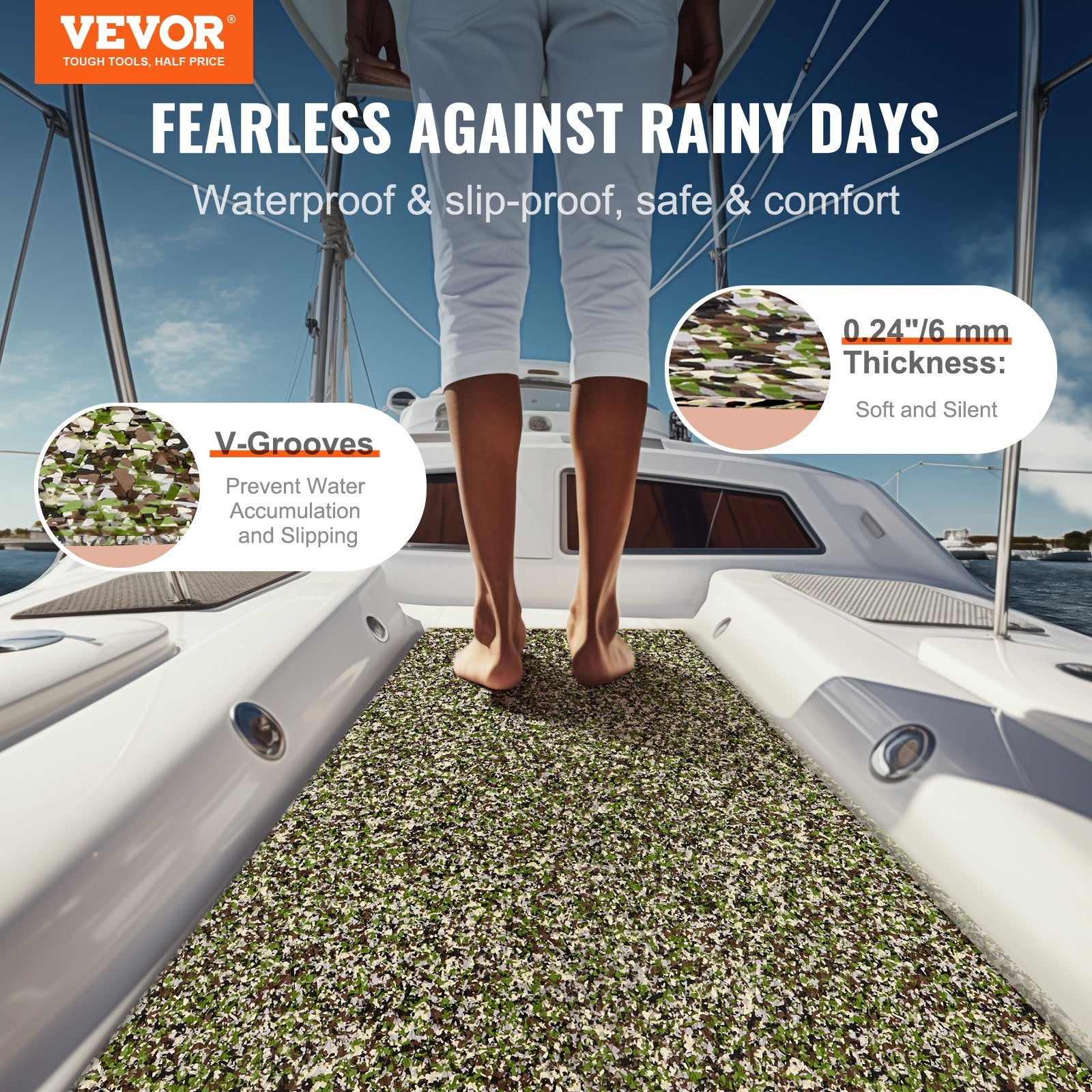 Boat Flooring, EVA Foam Boat Decking 94.5" X 23.6", Non-Slip Self-Adhesive Flooring, 31.1Sq.Ft 2 Rolls of Marine Carpet for Boats, Yacht, Pontoon, Kayak Decking
