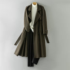 Wool Coat - Double-Breasted Reversible Longline Overcoat, Black or Olive Green, L-4XL - Amora