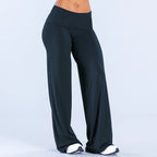 Women's Flared Yoga Trousers - Wide Leg Stretch Leggings with Flap Detail, Fifteen Colours, XS-XL - Amora