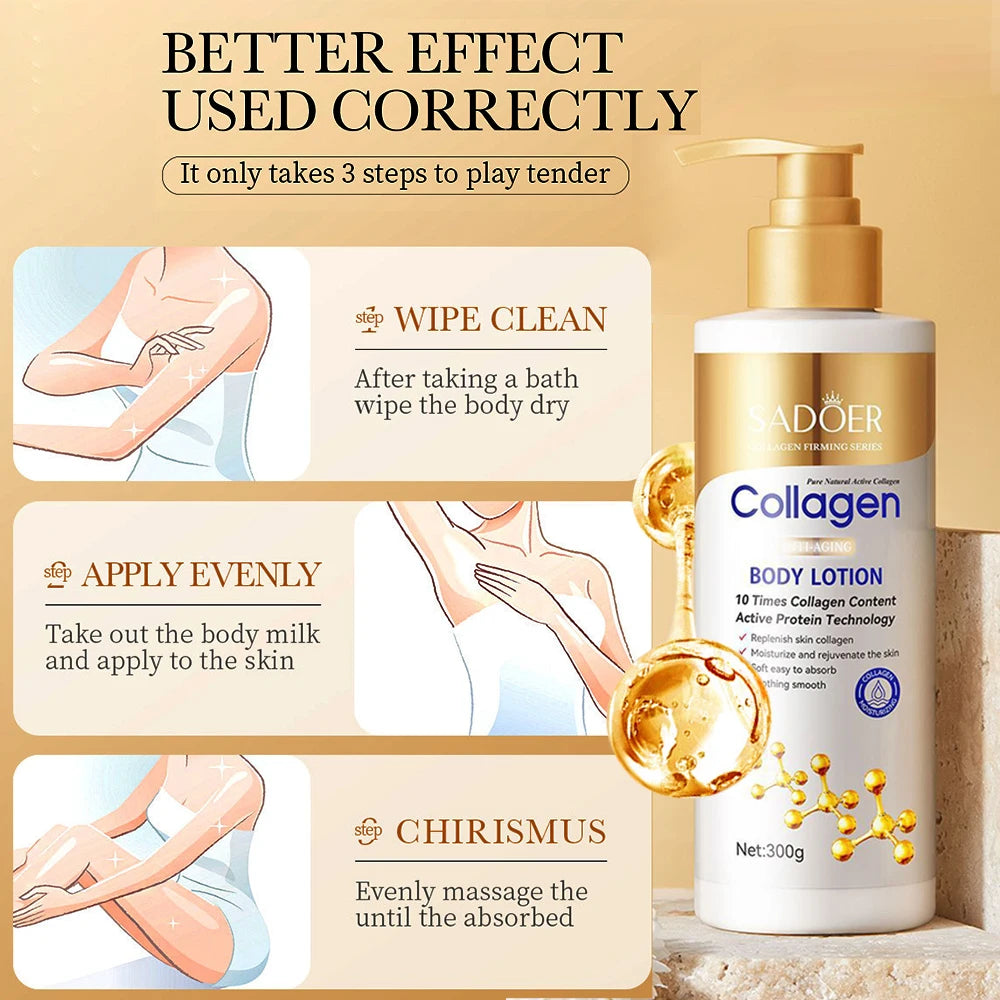 Collagen-Infused Body Lotion for Firming and Hydration - Advanced Moisturizer for Dry, Sagging Skin, 300G