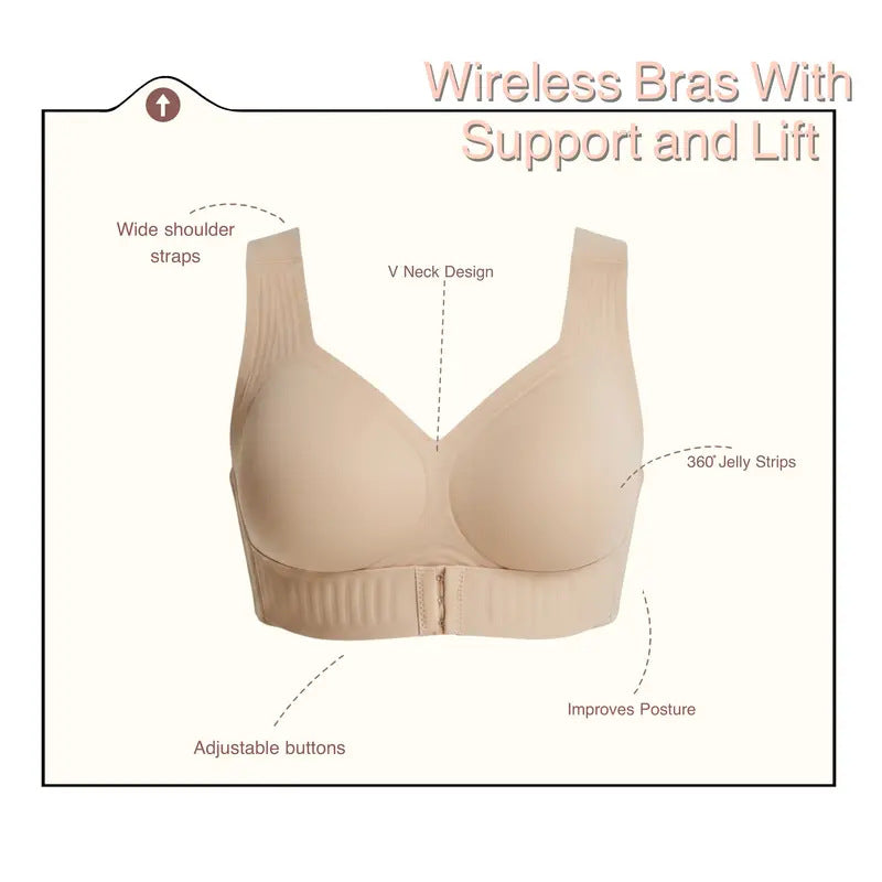 Women's Seamless Sports Bra - Adjustable Back Closure Bra, Nude, Black or Leopard, S-4XL - Amora