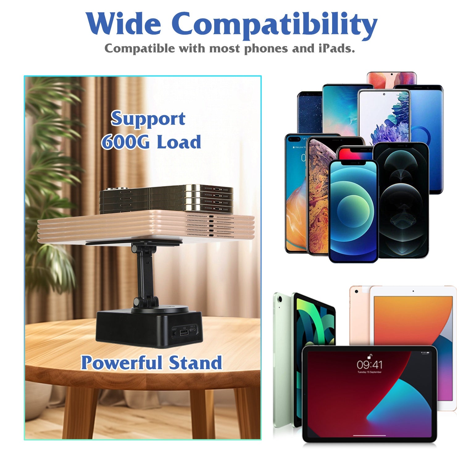 1Pc 4 in 1 Foldable Wireless Speaker Phone Stand with Power Bank 360Degree Rotatable Stand Wireless Speaker 5000Mah Battery RGB Light for Phones Ipads