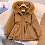 Women's Fleece-Lined Hooded Puffer Jacket - Thick Padded Slim Fit Winter Coat, Black, Beige or Khaki, M-3XL - Amora