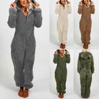 Women's Hooded Corduroy Jumpsuit - Fleece Lined Cat Ear Onesie with Pockets, Nine Colours, S-5XL - Amora