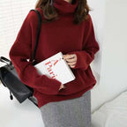 Women's Wool Blend Turtleneck Sweater - Thick Loose Knit Winter Pullover, Camel, Navy & Grey, XS-XL - Amora