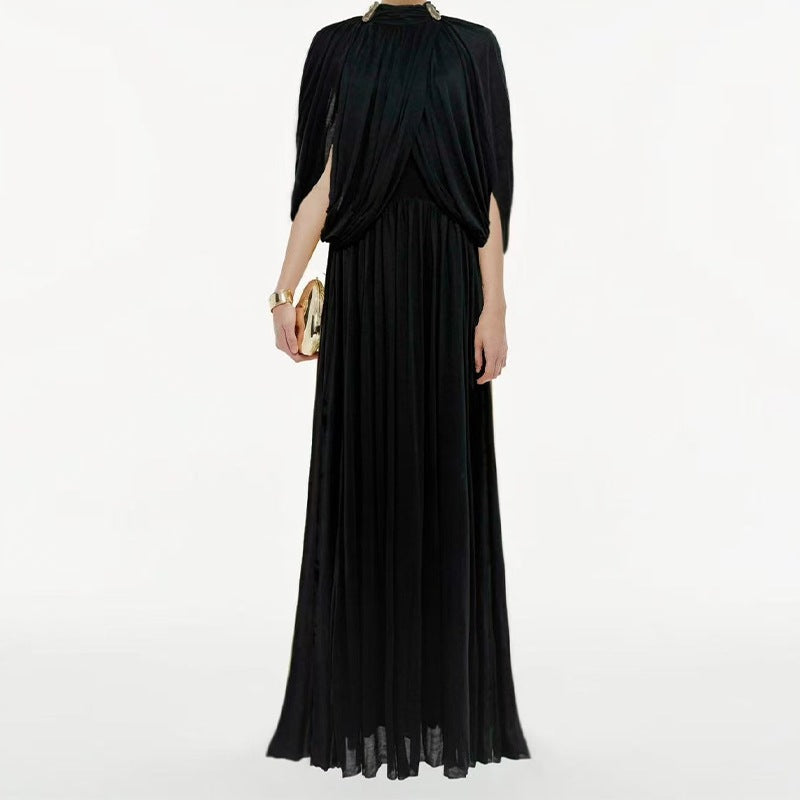 Women's Chiffon Maxi Dress - Pleated Round Neck Sleeveless Dress, Six Colours, XS-3XL - Amora