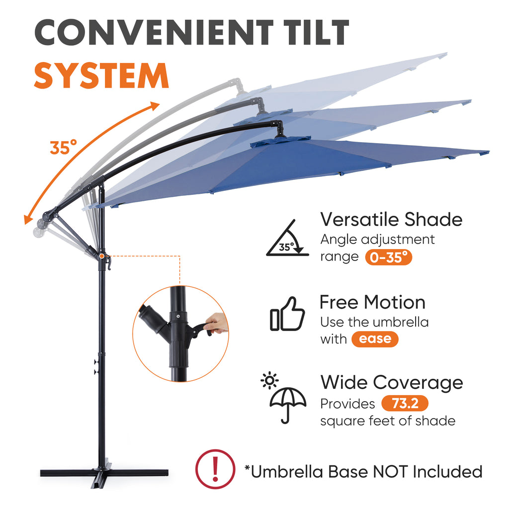 9.8FT Offset Patio Umbrella Hanging Cantilever Umbrella Outdoor Sun Shade with Easy Tilt Adjustment, 8 Ribs, UV Protection for Backyard, Lawn