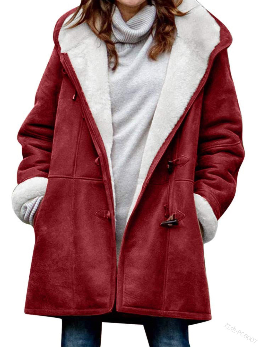 Women's Faux Fur Collar Suede Jacket - Button Front Lapel Jacket with Pockets, Ten Colours, S-5XL - Amora