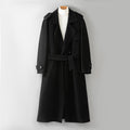 Wool Coat - Double-Breasted Reversible Longline Overcoat, Black or Olive Green, L-4XL - Amora