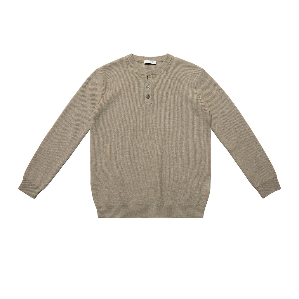 Ribbed Henley Knit Sweater - Horn Button Collar Pullover, Viscose Blend, White, Black & Khaki, M-XXL - Amora