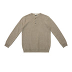Ribbed Henley Knit Sweater - Horn Button Collar Pullover, Viscose Blend, White, Black & Khaki, M-XXL - Amora