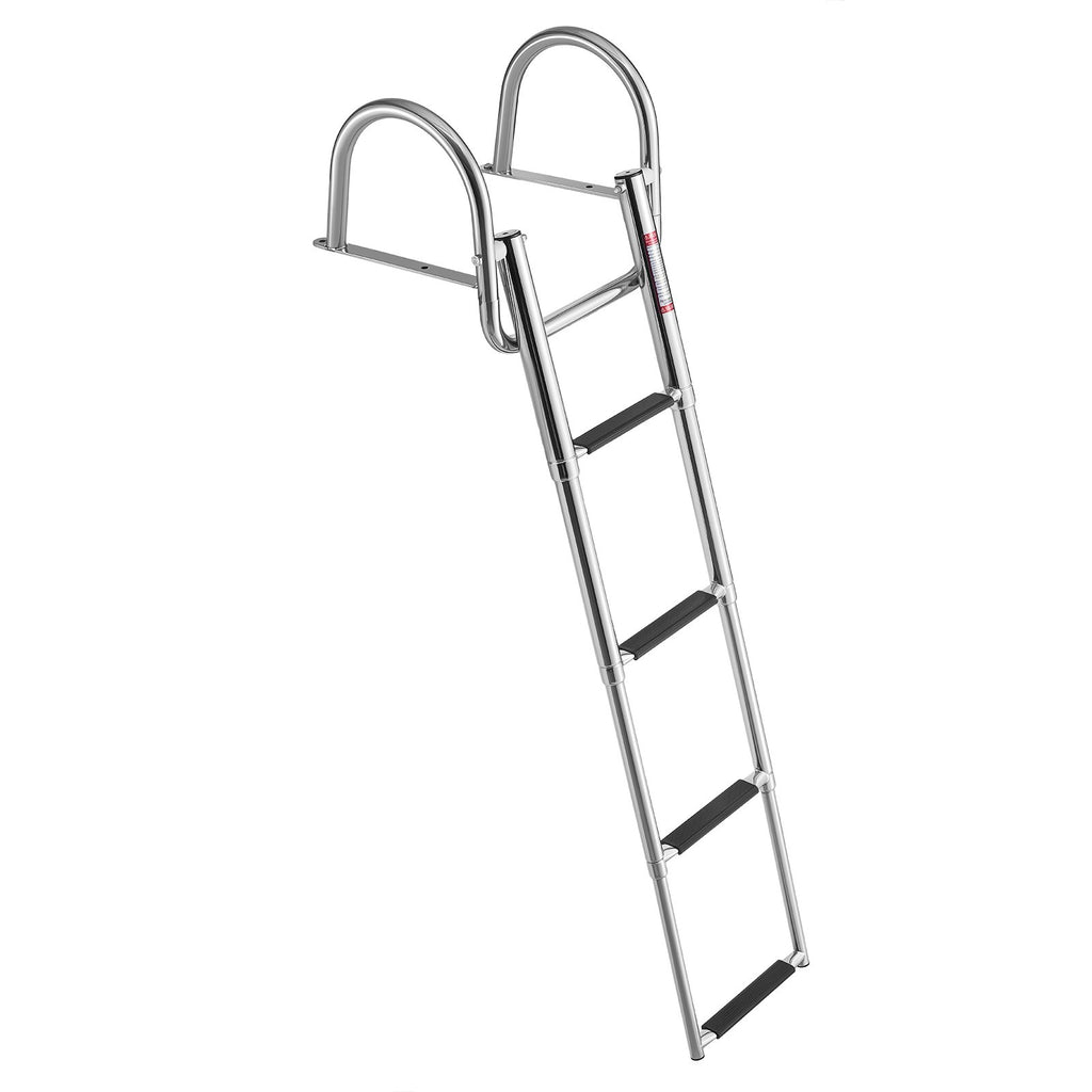 Boat Ladder, 4 Steps, Stainless Steel Telescoping Folding Swim Deck Ladder for Rear Entry Inboard, 600 Lbs Capacity with Wide Anti-Slip Steps & Handrails, for Outboards, Yacht, Pontoon Boats