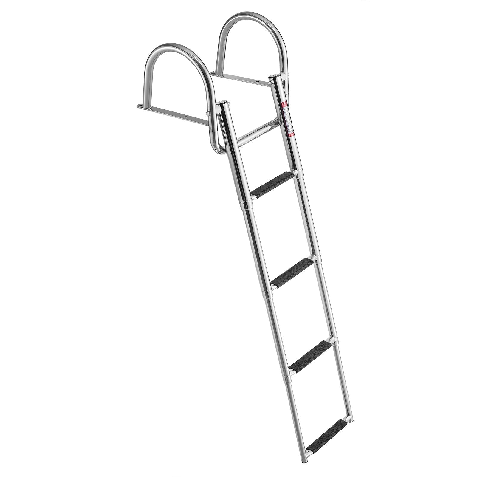 Boat Ladder, 4 Steps, Stainless Steel Telescoping Folding Swim Deck Ladder for Rear Entry Inboard, 600 Lbs Capacity with Wide Anti-Slip Steps & Handrails, for Outboards, Yacht, Pontoon Boats