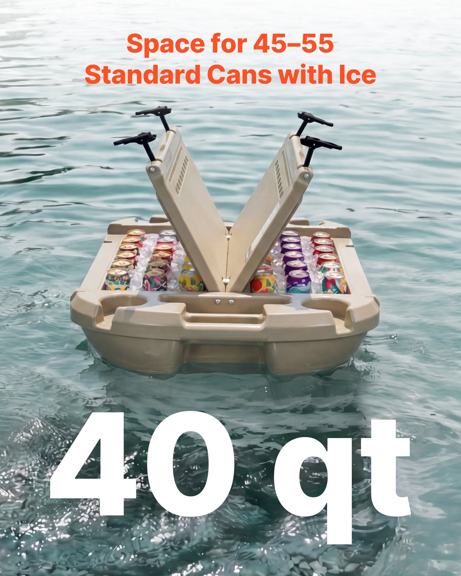 Floating Cooler, 40 QT Floating Ice Chest with Dry Storage & Tow Rope, Premium LLDPE Amphibious Drink Cooler for Water & Land, Cruise Smoothly Stable on Lake, River, Pool, Beach, Kayak, Apricot