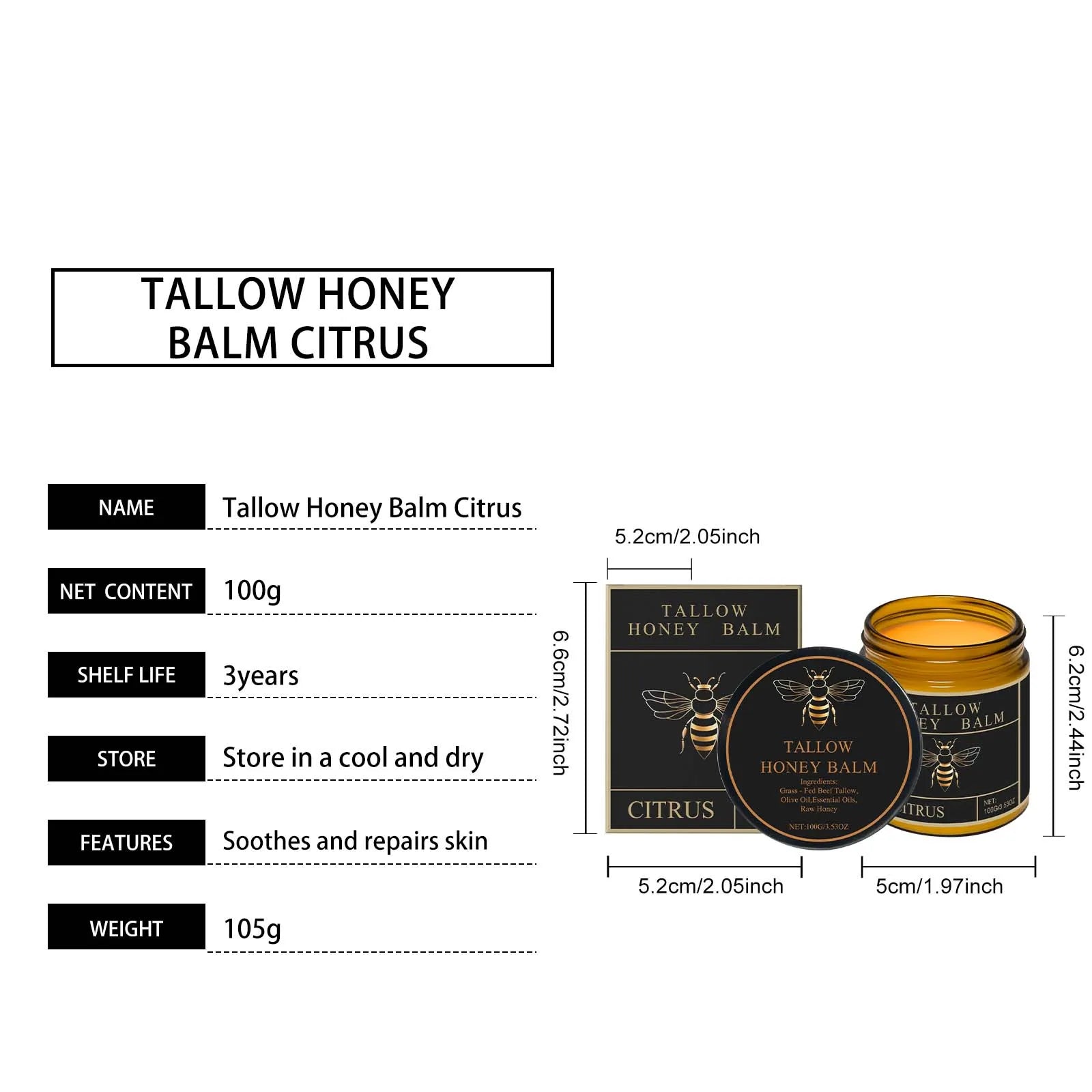 Tallow Honey Cream: Hydrating Moisturizer for Enhanced Skin Elasticity and Radiance, Firming Lotion for Face and Body