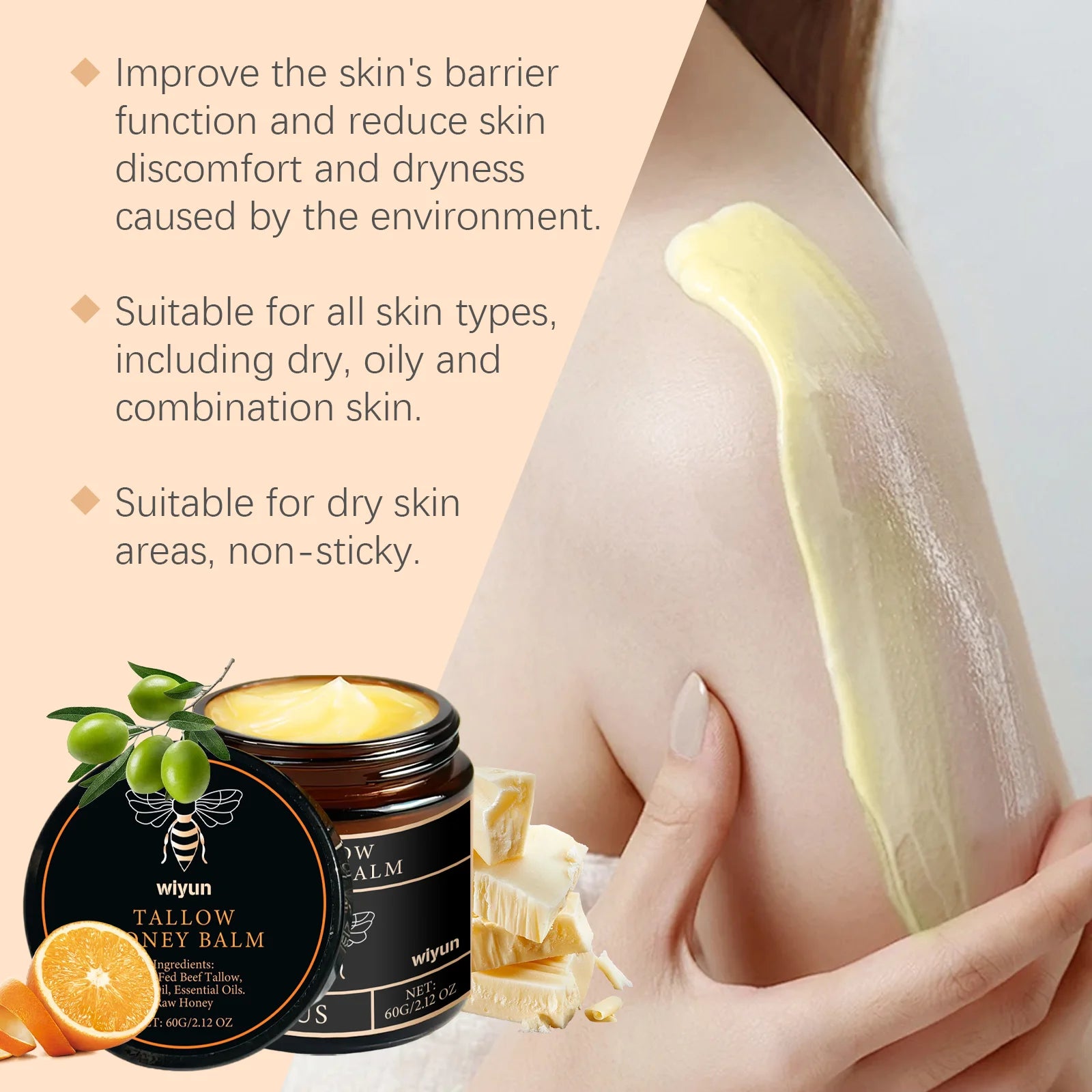 Tallow Honey Cream: Hydrating Moisturizer for Enhanced Skin Elasticity and Radiance, Firming Lotion for Face and Body