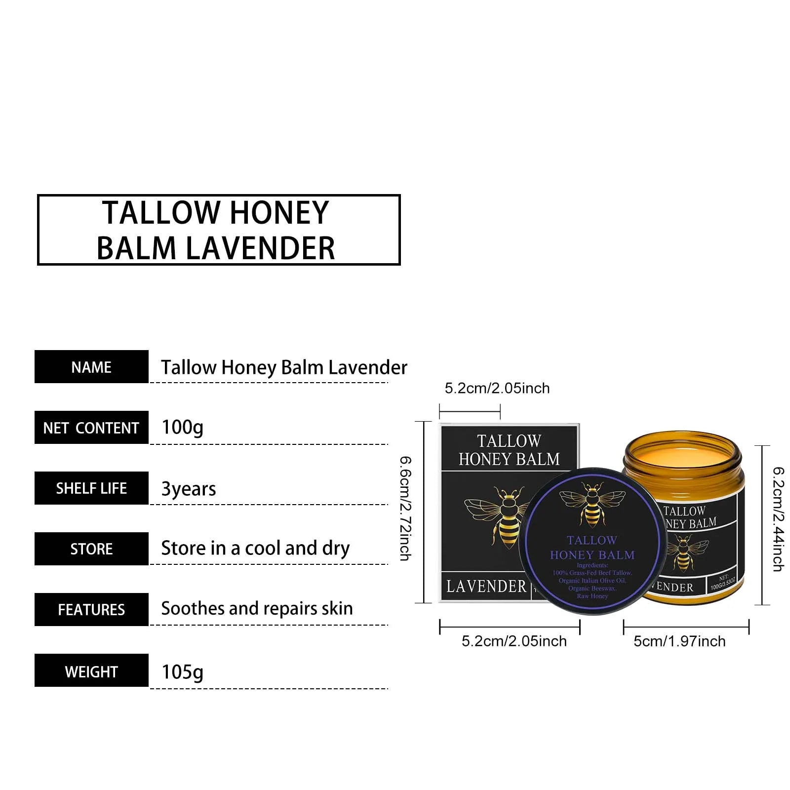 Tallow Honey Cream: Hydrating Moisturizer for Enhanced Skin Elasticity and Radiance, Firming Lotion for Face and Body