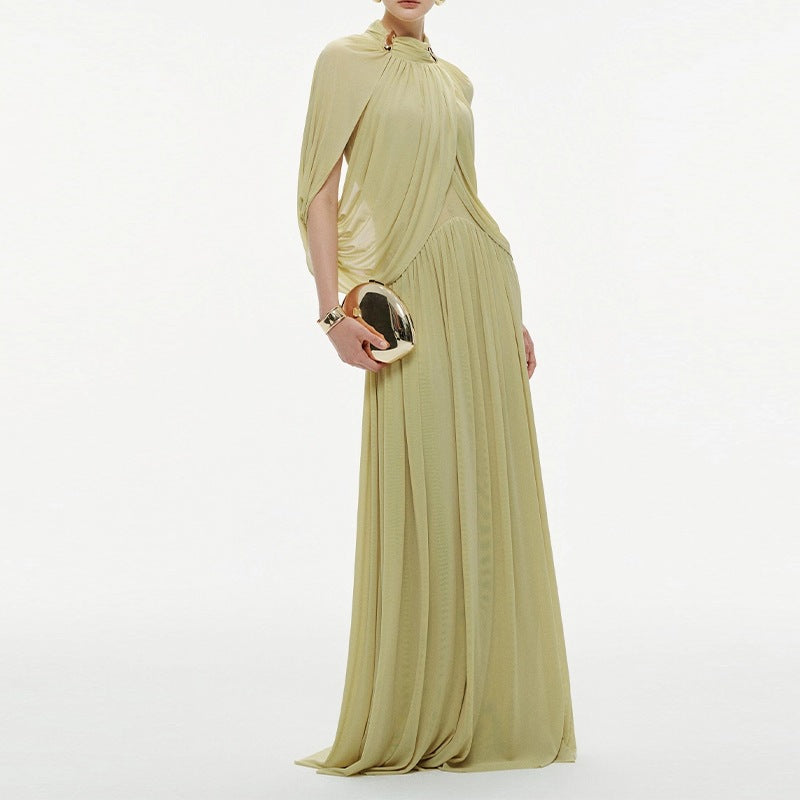 Women's Chiffon Maxi Dress - Pleated Round Neck Sleeveless Dress, Six Colours, XS-3XL - Amora