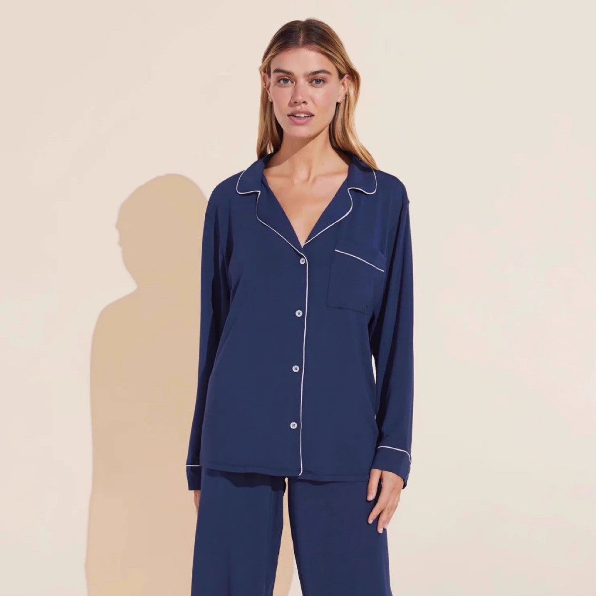Women's Modal Pyjama Set - Long Sleeve Lapel Top and Trousers, Five Colours, S-L - Amora