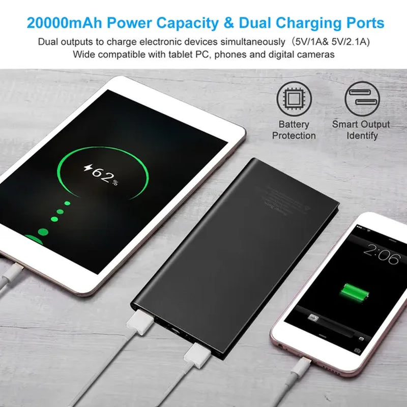 20000Mah Power Bank Ultra-Thin External Battery Pack Phone Charger