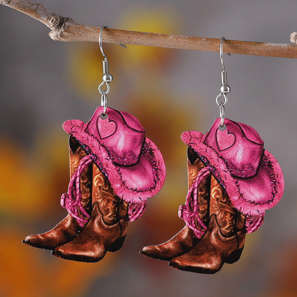 Double-Sided Wood and Acrylic Earrings - Western Geometric Drop Earrings, Six Designs - Amora