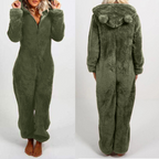 Women's Hooded Corduroy Jumpsuit - Fleece Lined Cat Ear Onesie with Pockets, Nine Colours, S-5XL - Amora