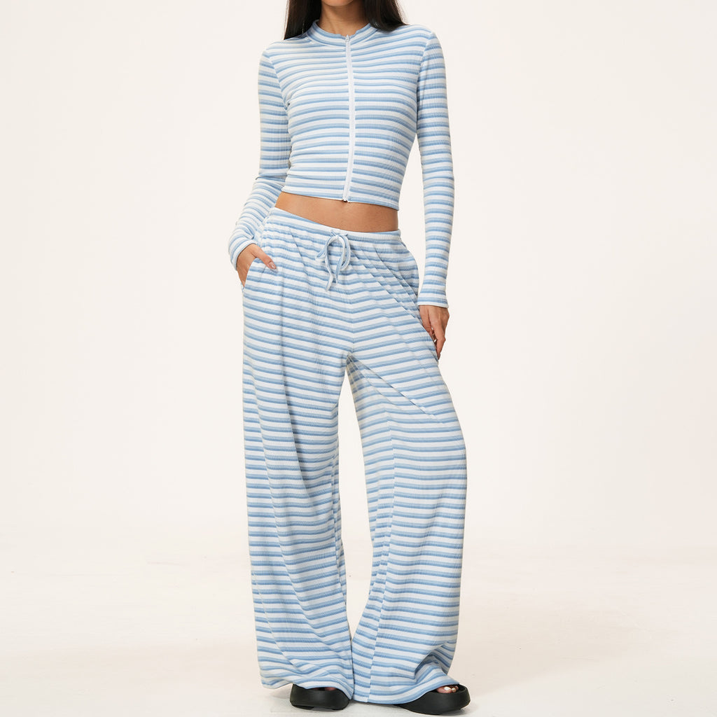 Women's Yoga Set - Contrast Stripe Top and Wide Leg Trousers, Five Colourways, S-XL - Amora