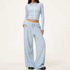 Women's Yoga Set - Contrast Stripe Top and Wide Leg Trousers, Five Colourways, S-XL - Amora