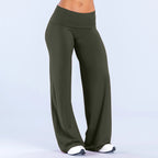 Women's Flared Yoga Trousers - Wide Leg Stretch Leggings with Flap Detail, Fifteen Colours, XS-XL - Amora