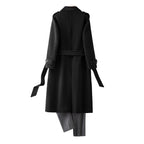 Wool Coat - Double-Breasted Reversible Longline Overcoat, Black or Olive Green, L-4XL - Amora