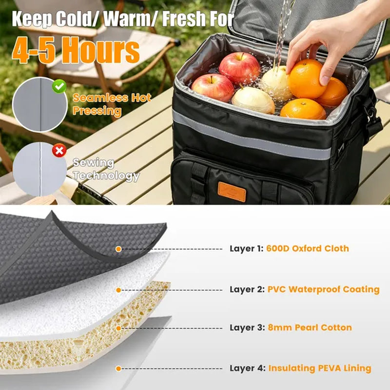 35L Rolling Cooler Bag 2-In-1 Insulated Lunch Backpack with Telescopic Handle Wheels Adjustable Shoulder Strap Portable Thermal Cooler Bag for Camping Picnic Beach Fishing