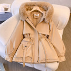 Women's Fleece-Lined Hooded Puffer Jacket - Thick Padded Slim Fit Winter Coat, Black, Beige or Khaki, M-3XL - Amora