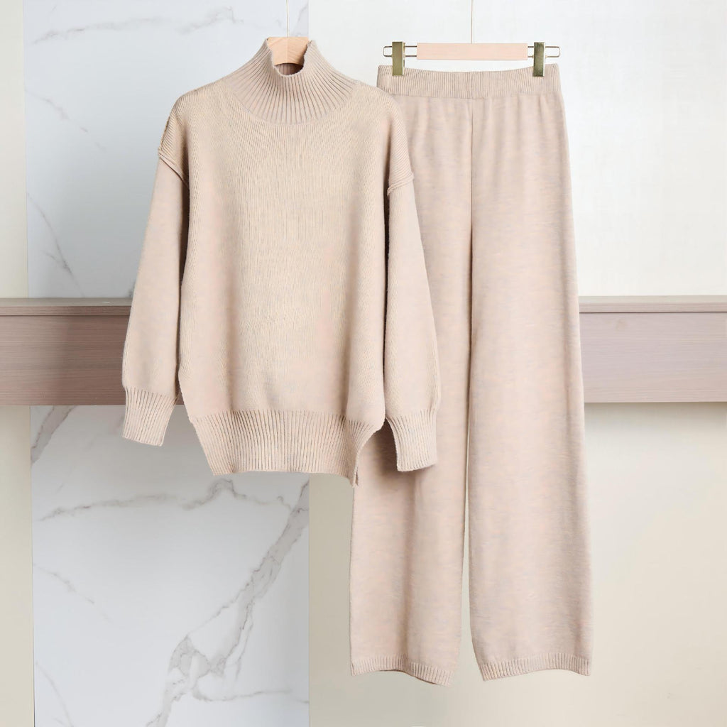 Women's High Neck Wool Blend Sweater - Loose Fit Chunky Knit Pullover, Camel, Coffee & Green, S-XXL - Amora