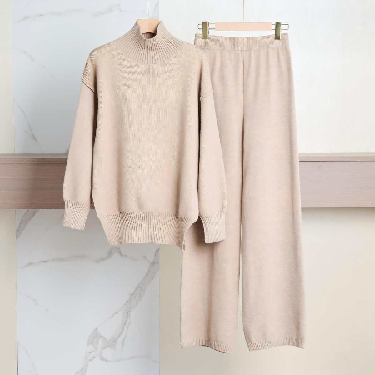 Women's High Neck Wool Blend Sweater - Loose Fit Chunky Knit Pullover, Camel, Coffee & Green, S-XXL - Amora