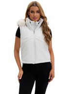 Women's Padded Hooded Jacket - Removable Sleeves & Faux Fur Collar Winter Coat, Black, Grey or Brown, S-XXL - Amora